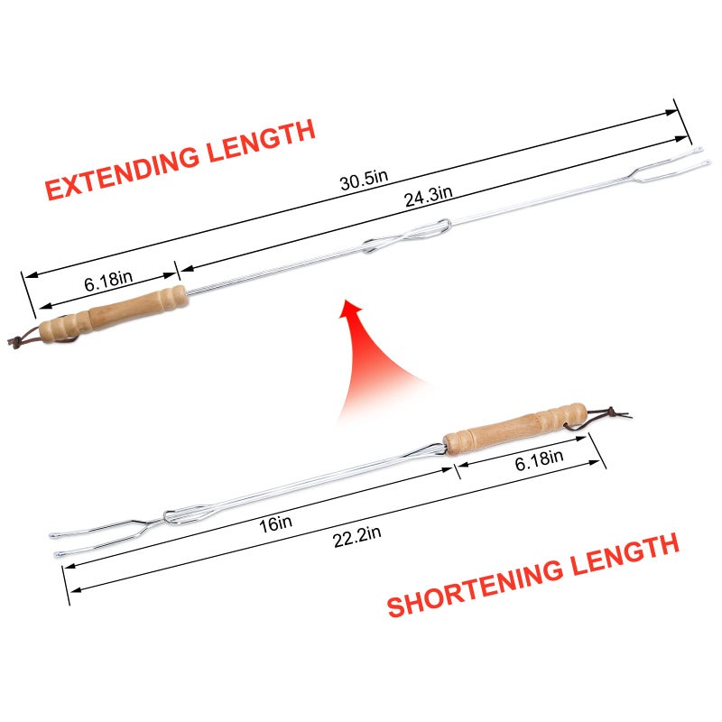 HENGI 6 Pack Marshmallow Sticks for Fire Pit, 30" Extendable Long Smores Sticks, Hot Dog Sticks for Campfire, Telescoping Heavy Duty Campfire Forks Roasting Sticks for Fire Pit with Carry Pocket - Image 3